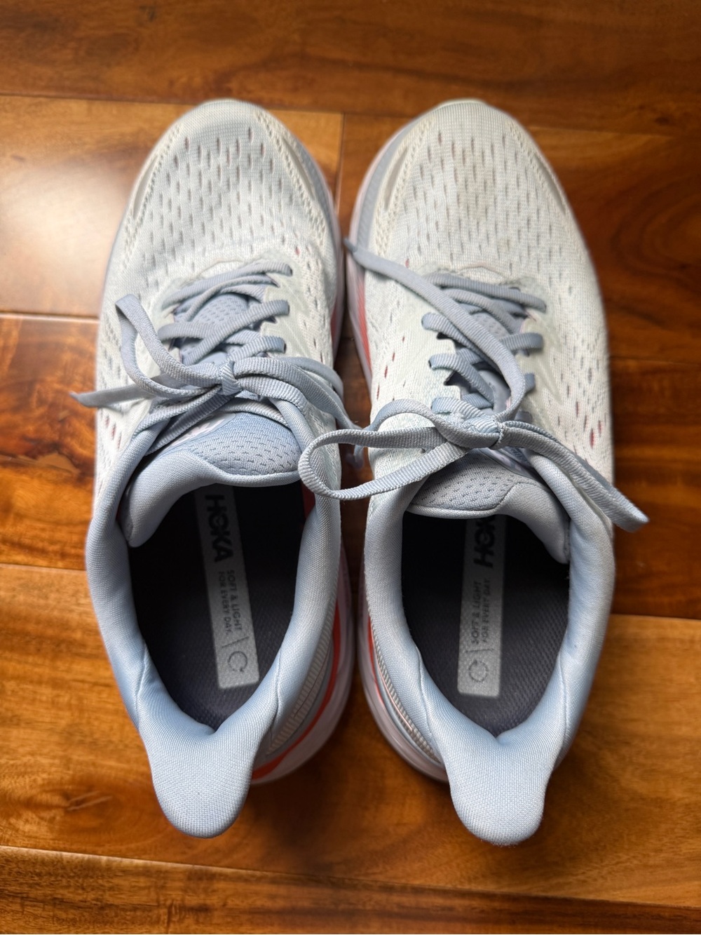 Hoka Light Gray and Pink Women's Athletic Running Shoes